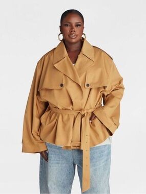 KBB by KAHLANA Women's 'The Belted Cropped Trench Jacket' - Light Brown L